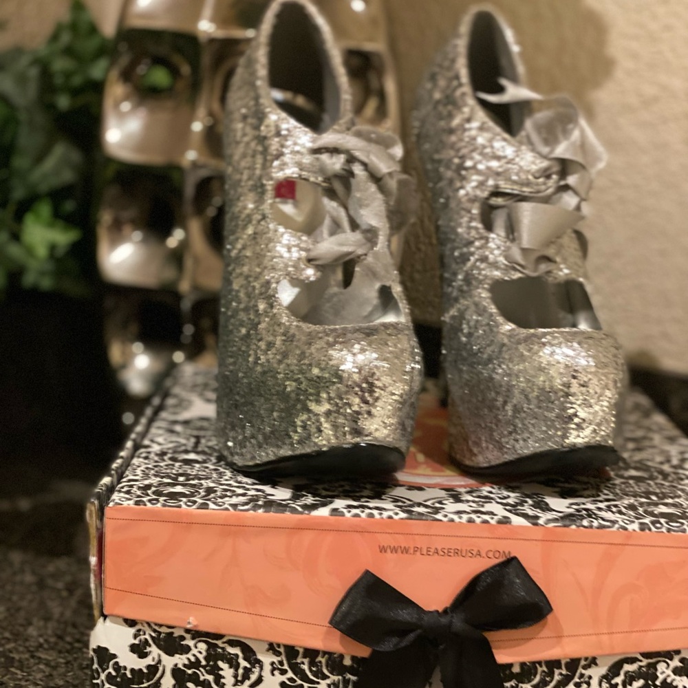 Pleaser Silver Glitter Pumps